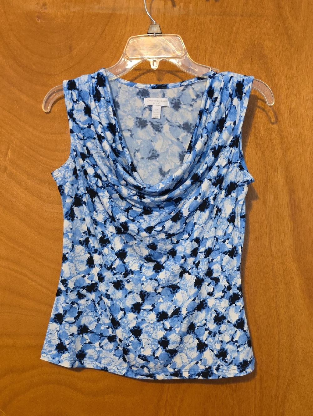 Charter Club Blue Floral Cowl Neck Tank